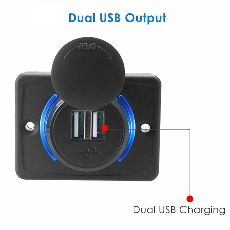 

Dual USB Charging Car Charger Square Power Outlet for 12V 24V Motorcycle For Mobile Cell Smart Phone Charger Accessories