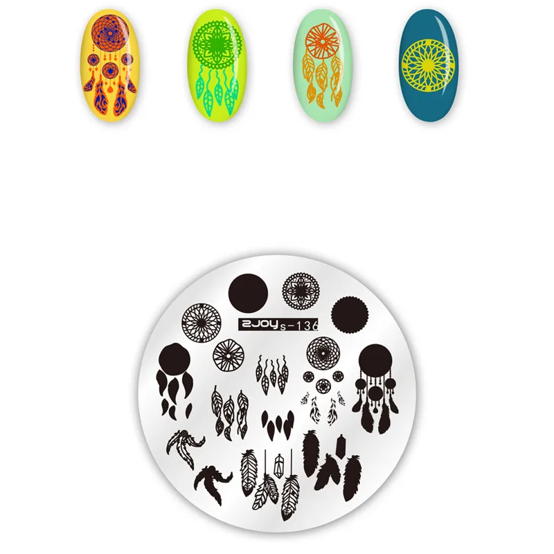 136 Round Nail Stamping Plates Flower Wind Chimes Animal Pattern Natural Plants Leaves Nail Art Stamp Templates Stencil Accessories - Цвет: 136