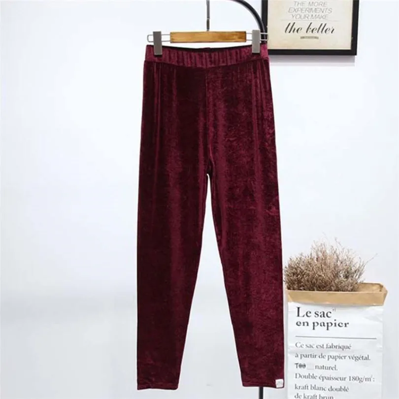 K039 Red wine YRRETY осенне-зимние модные толстые бархатные теплые двухсторонние кашемировые леггинсы теплые штаны вязаные Термолеггинсы с высокой талией - Цвет: K039 Red wine