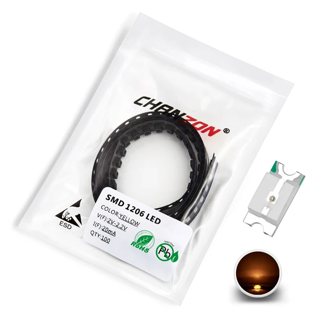 100 pcs 1206 SMD LED Emitting Diode Kit Lamp Chip Light Beads Warm White Red Green Blue Yellow Orange UV Pink Micro 3V SMT DIY 100pcs Yellow