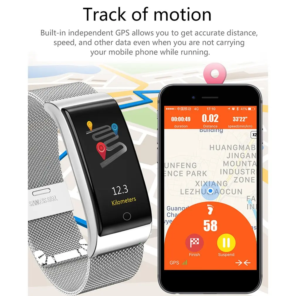 Metal Smart Band Color Screen Wristband Heart Rate Monitor Men Women Fitness Watch Pedometer Smart Bracelet