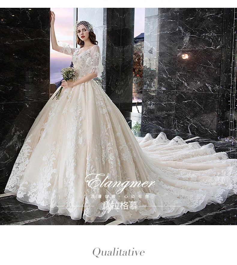 Новое свадебное платье невесты слово плечо Звездный дизайн со шлейфом роскошный v-образный вырез кружева сексуальное свадебное платье