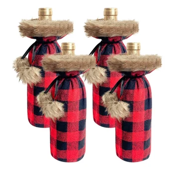 

Buffalo Plaid Wine Bottle Cover Decorative,Wine Bottle Holder Bags,for Rustic Wedding Dinner Party Ornament,4 Pack