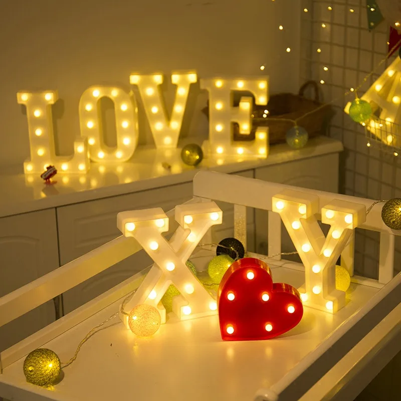 Letra de luz Led luminosa, 26 letras del alfabeto en inglés, luz de noche romántica, decoración para el hogar, lámpara