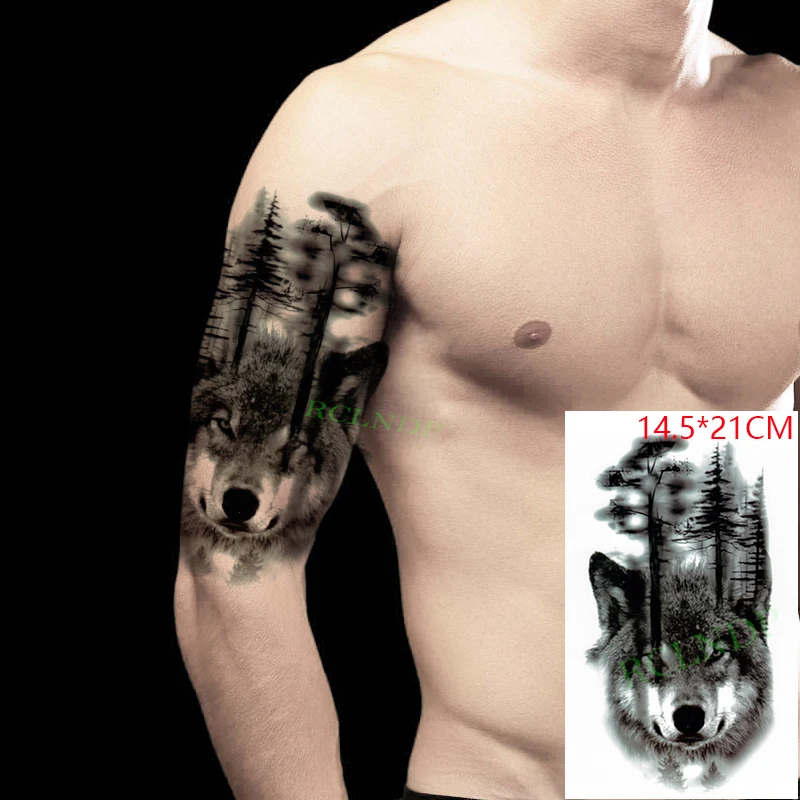 Waterproof Temporary Tattoo Sticker Wolf Animal Forest Tree Tatto Stickers Flash Tatoo Fake Tattoos for Men Women | Красота и