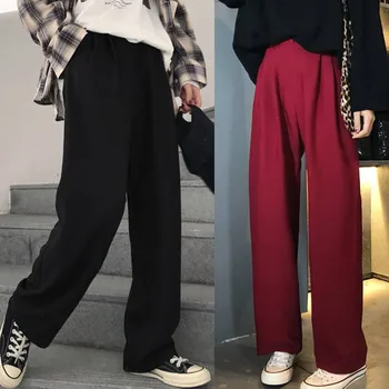 

Summer Women Wide Legged Floor Pants High Waist Loose Drape Small Suit Pants Straight Casual Pants