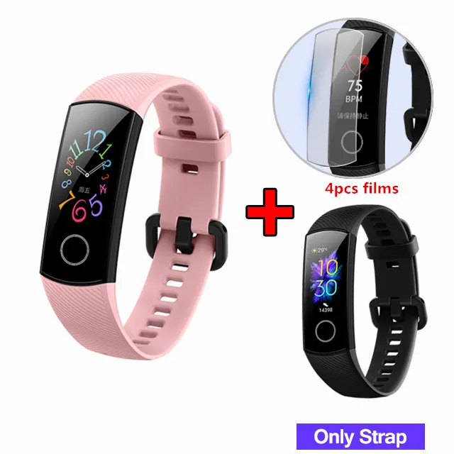 HotOriginal huawei Honor Band 5 умный браслет с контролем кислорода в крови в режиме реального времени цветной сенсорный экран фитнес водонепроницаемый браслет - Color: pink add black