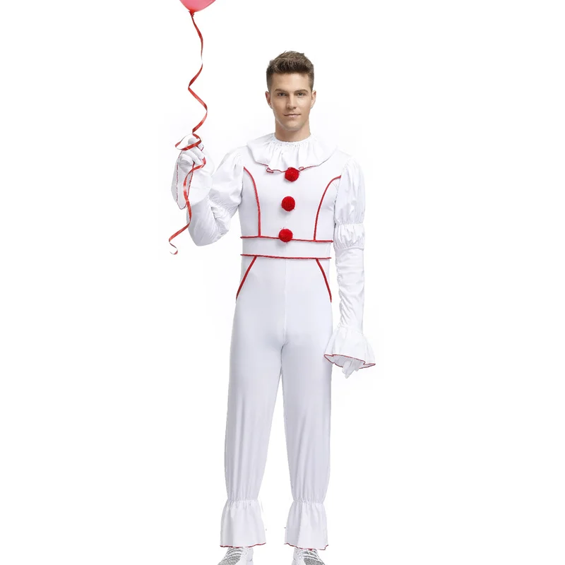 White Horror Clown Joker Pennywise Killer Clown Cosplay Costume Adult Men Costume Fancy Halloween Outfit Suit Clown Costume