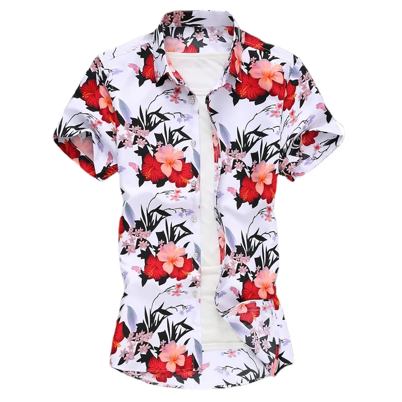 Men Cotton Casual Shirt Summer Print Short Sleeved Single Breasted Lapel S-5XL 6XL