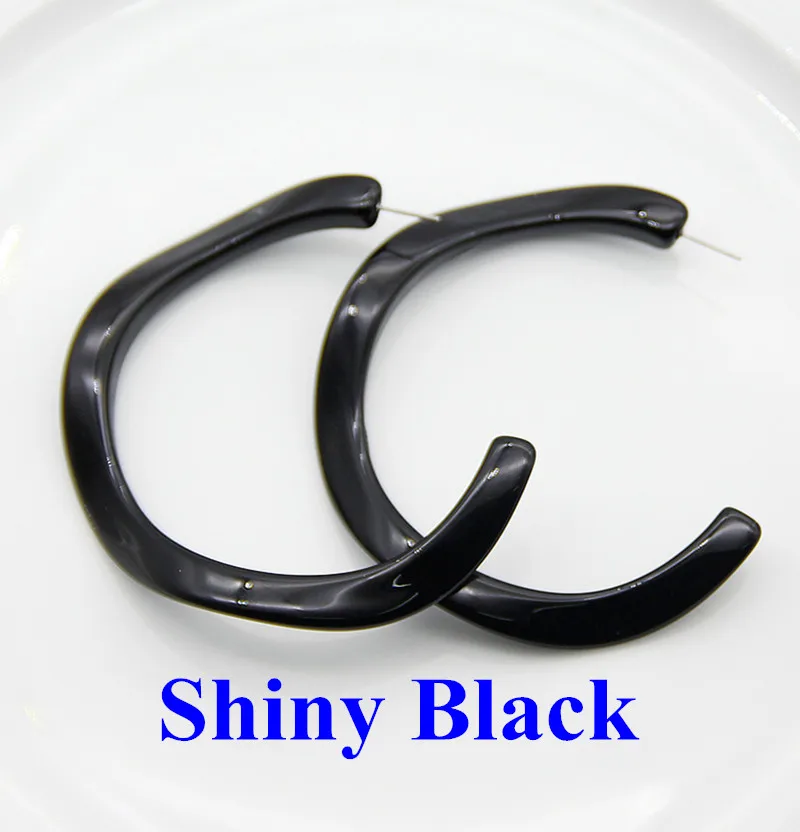 Shiny Black Женские серьги-кольца из ацетата и акрила с леопардовым принтом, большие геометрические серьги Za, модные ювелирные изделия - Окраска металла: Shiny Black
