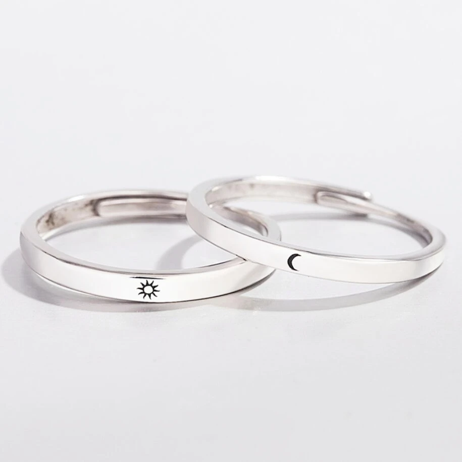 Opening-Rings Memory Valentines-Day-Gift Resizable 925-Sterling-Silver Sun-Moon Sweet