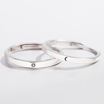 Sole Memory Sweet Romantic Valentine’s Day Gift Sun Moon Love Vow 925 Sterling Silver Female Resizable Opening Rings SRI377