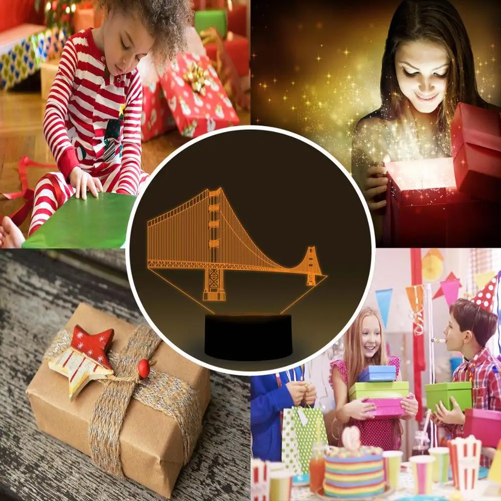 NiteApps 3D Золотые ворота мост ночник настольная Иллюзия украшение лампа подарок на день рождения приложение/сенсорный контроль