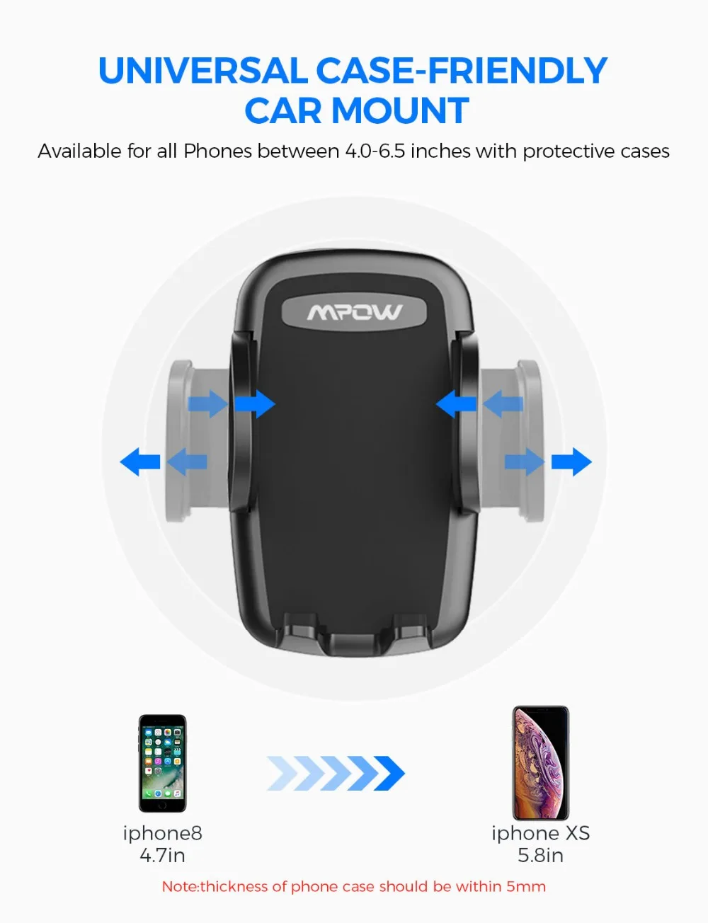 Mpow CA073 Автомобильный держатель для телефона на лобовое стекло с присоской 360 градусов Вращающаяся головка для iPhone XR Xs Max huawei P30