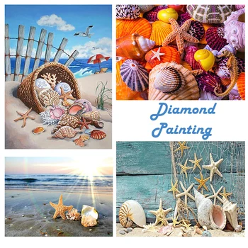 

5D Full Drill Round Diamond Painting Rhinestone Ocean Shells Starfish Embroidery Mosaic DIY Cross Stitch Kit Home Decor Gift
