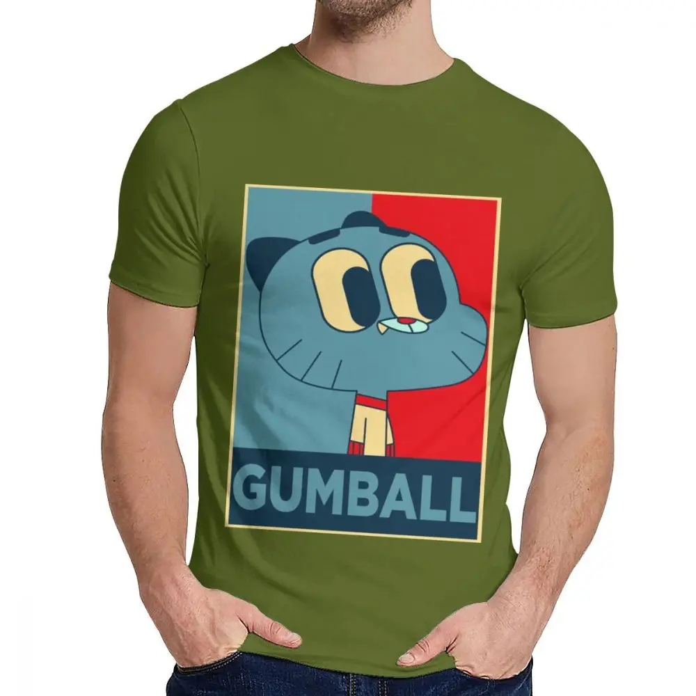 Мужская футболка потрясающий мир Gumball Great Новая мужская футболка с круглым вырезом и мультяшным дизайном - Цвет: Армейский зеленый