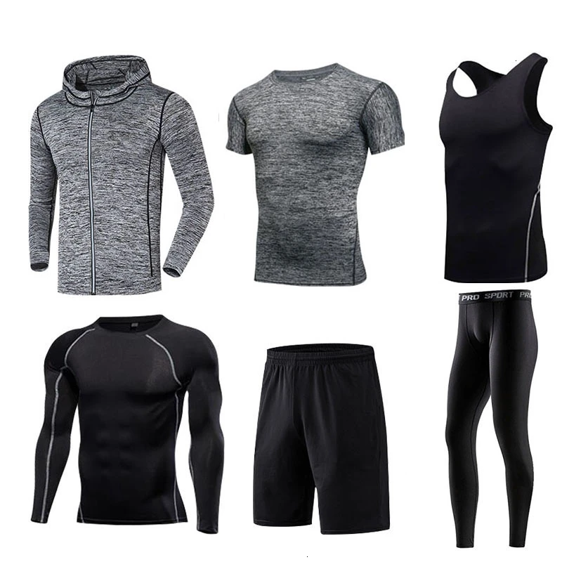 Men sportswear-6-1 Спортивная одежда для мужчин, Компрессионные спортивные костюмы с капюшоном, светоотражающие спортивные костюмы, спортивный костюм для бега, тренировок, фитнеса, тренажерного зала, набор для бега для мужчин - Цвет: Men sportswear-6-1