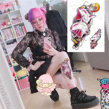 

Temporary Tattoo Sticker Pink Cats Mask Flower Sexy Gril Art Water Waterproof Transfer Tatto Fake Flash Tatoo for Women Men