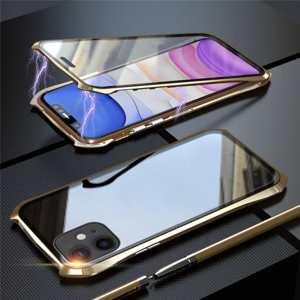 Для iPhone 11 Pro Max противоударный жесткий чехол для телефона Магнитная Адсорбция двухсторонняя, для стекла защитная оболочка для телефонов iPhone 11/11Pro