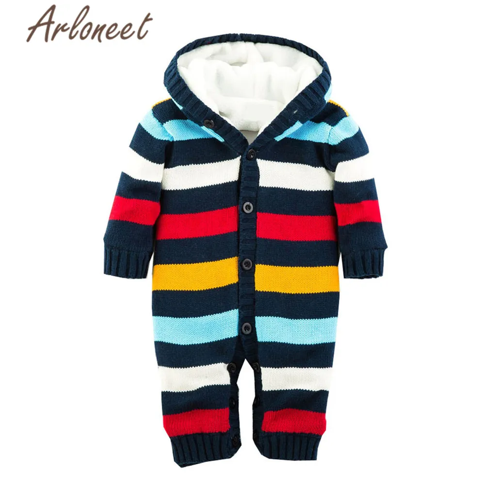 ARLONEET Rainbow Coats Newborn Baby Girls Winter Coat Romper Jumpsuit Button Hooded Outerwear Cotton New Baby Coat Boy Outerwear - Цвет: Синий