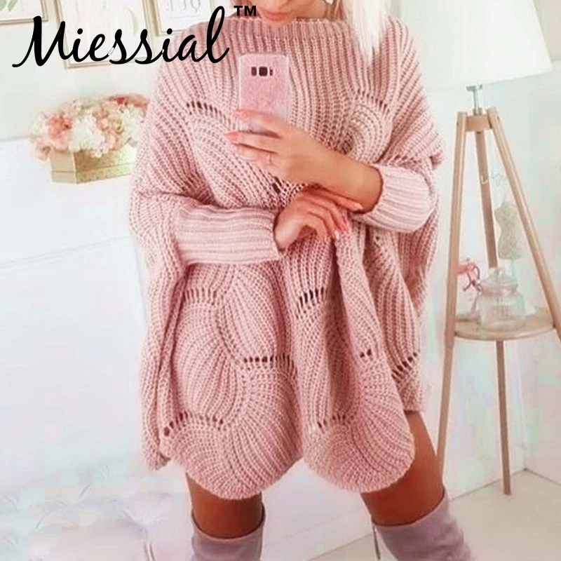 Miessial черный вязаный Свободный Длинный свитер женский зимний модный джемпер с