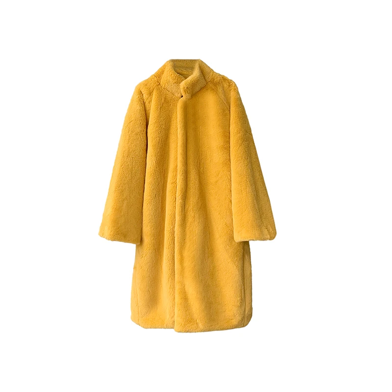 yellow Зимний роскошный искусственный мех пальто куртка со стоячим воротником Повседневная зимняя женская толстая меховая верхняя одежда с искусственным мехом F185 - Цвет: yellow