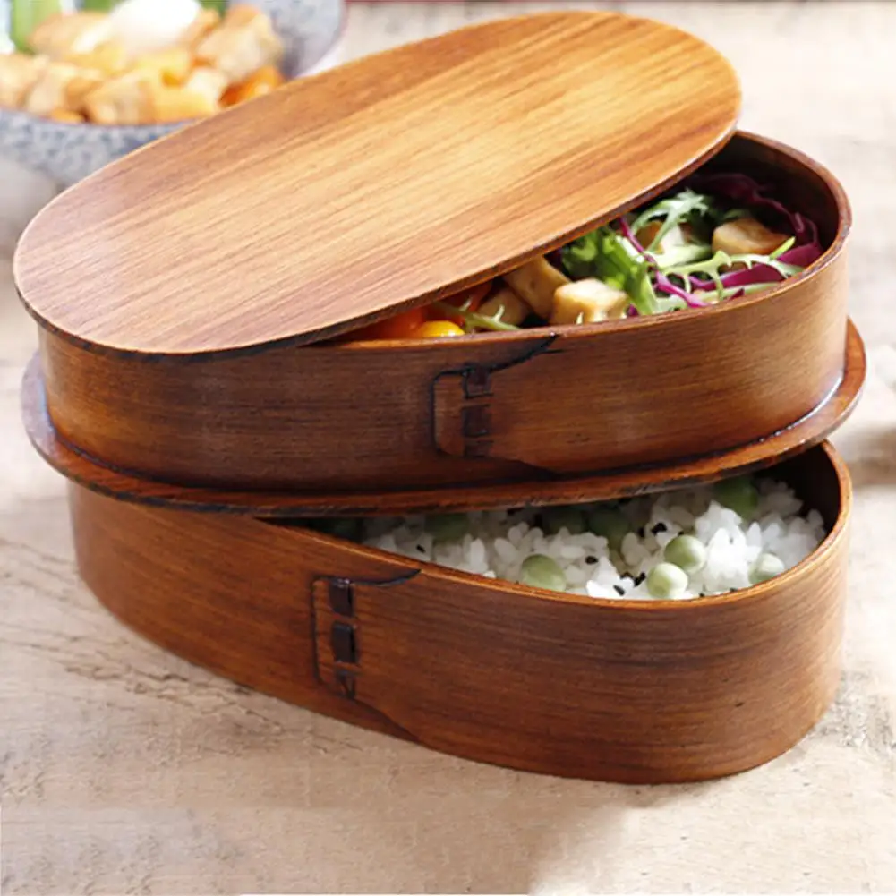 Двухслойные натуральные деревянные Bento контейнеры для еды по-японски бэнто Ланчбокс суши переносной пищевой контейнер рабочих студентов