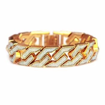 

Hip Hop Gold Color Plated Micro Pave Cubic Zircon Bracelet Iced Out Length Chain Bracelets For Men Women Rapper Jewelry