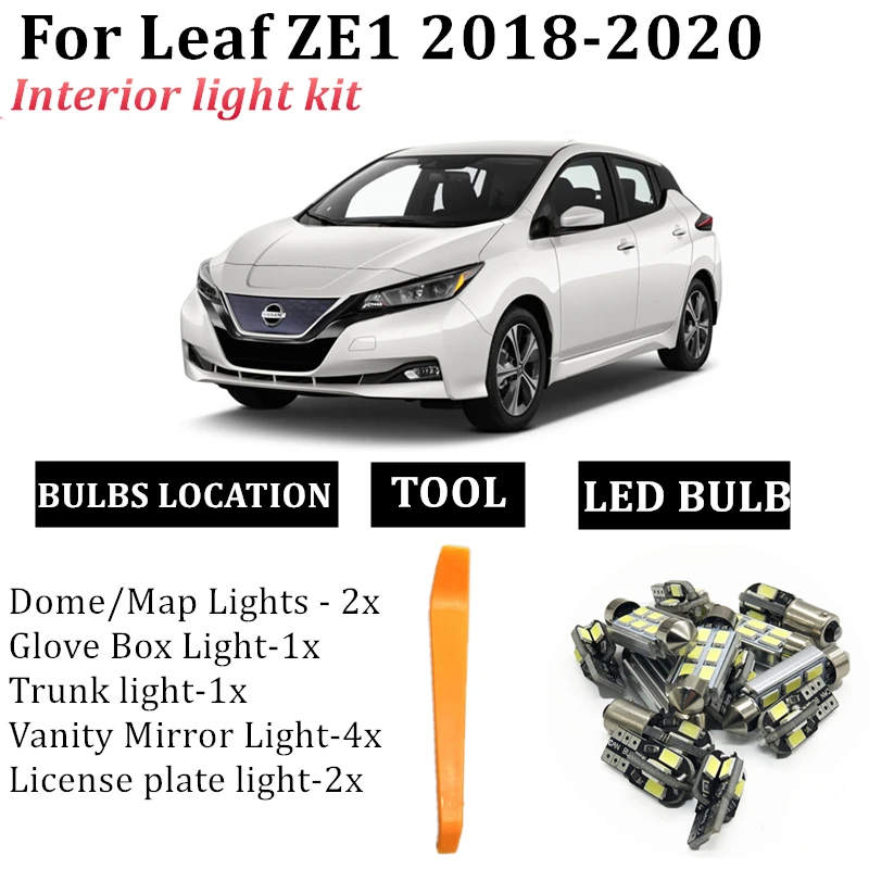 

10x Error Free Interior LED bulb Map Roof light kit Package For 2018 2019 2020 Nissan New Leaf ZE1 LED car light Styling