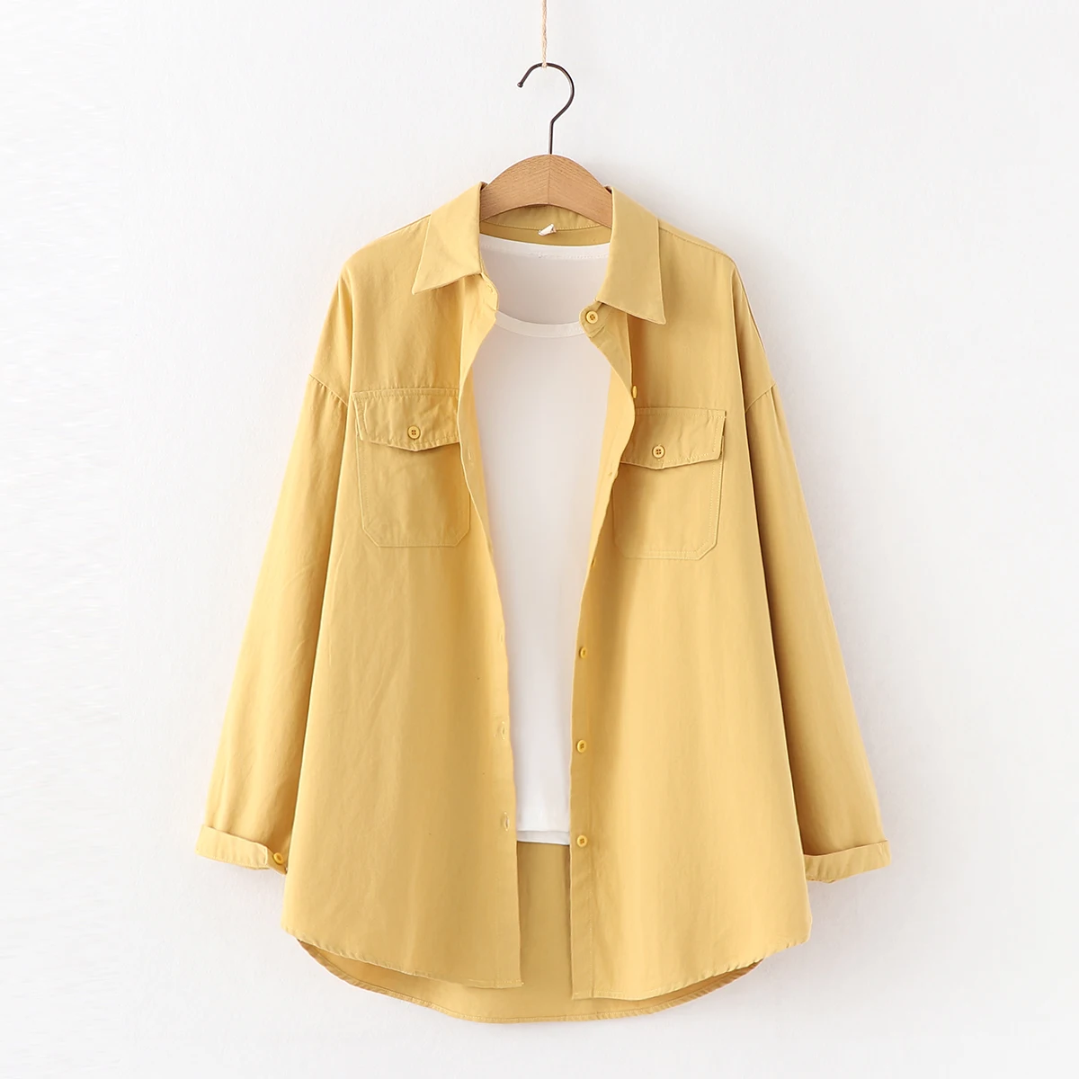 Fresh Simple Solid Color Loose Shirt Women Autumn New Woman Casual Long Sleeve Blouse Cotton Office Blouses Tops Blusas - Цвет: Цвет: желтый