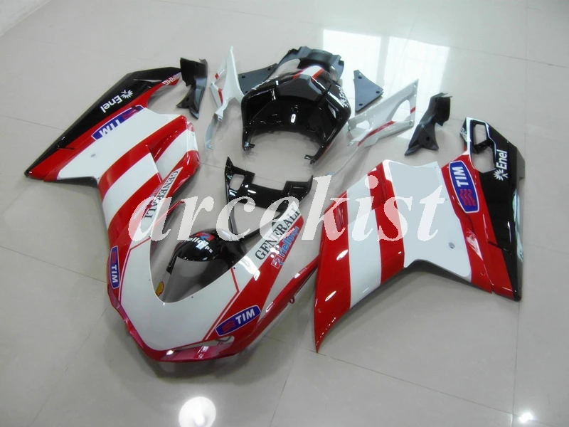 Инъекций ABS Полный обтекатели комплект подходит для поездок на мотоцикле Ducati 1098s 848 evo 1198 2007 2008 2009 2010 2011 2012 тела комплект красного и белого цвета
