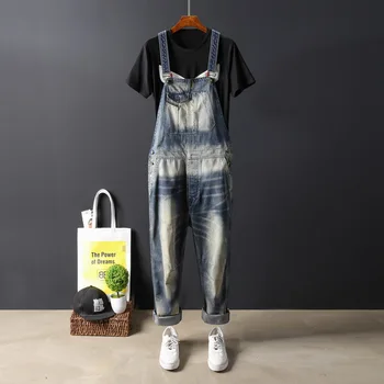 

2020 New European and American Retro Fashion Denim Jumpsuit Male Hip Hop Jeans Trend Casual Tooling Jumpsuit M-XL