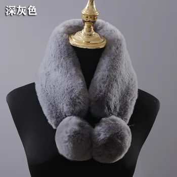 

Double scarf women winter thick warm fur ball collar scarf 1896