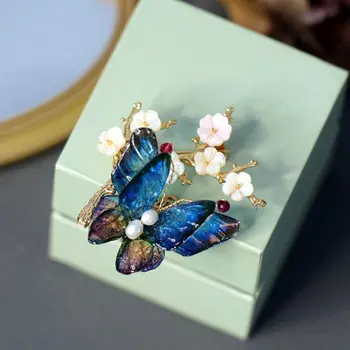 

SINZRY original handmade jewelry natural pearl shell epoxy butterfly brooch pin women's dress jewelry accessory