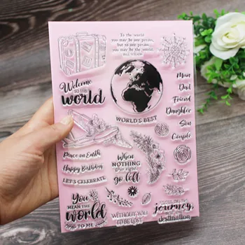 

welcome to the woild earth transparent silicone clear stamp airplane seal for DIY scrapbook album greeting card paper decoration