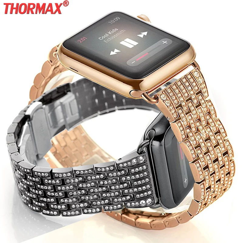 Diamond Bands For Apple Watch Series 5 4 Rhinestone Luxury Stainless Steel Replacement Bracelet Women Iwatch 40mm 38mm | Наручные часы