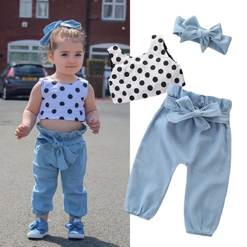 

3Pcs Fashion Toddler Children Newborn Set Baby Girl Clothes Polka Dot Vest Tops Pants Headband Set Summer Clothes Girls Outfit