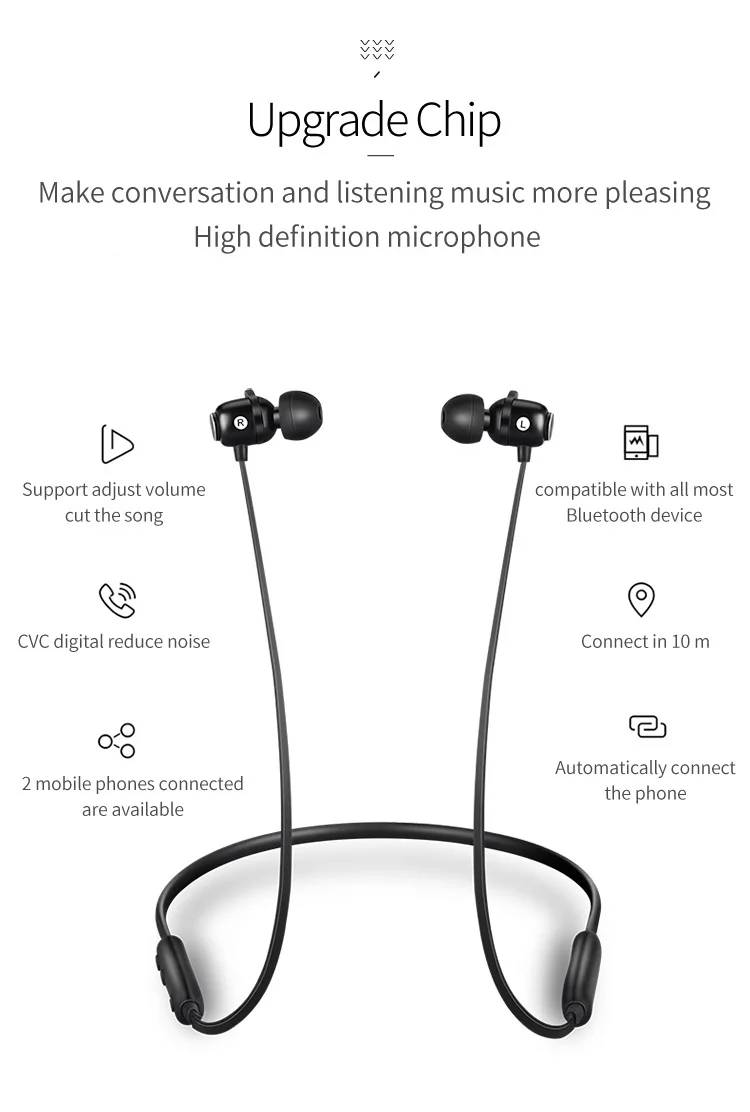 CLAITE S6 Беспроводные bluetooth 5,0 наушники HiFi бас стерео магнитные водонепроницаемые спортивные шейные наушники с 100Amh батареей