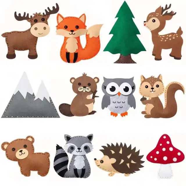 Woodland Animals Craft Kit Forest Creatures DIY Sewing Felt Plush Animals For Kids Beginners Educational Sewing Set Kids Art Toy 1