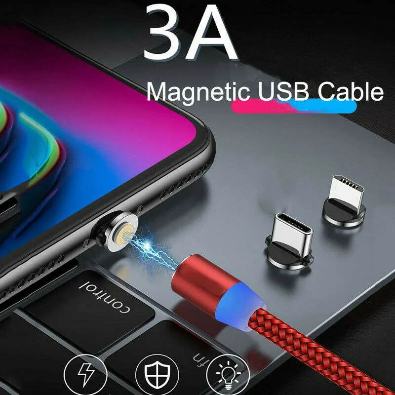 3A Micro USB светодиодный магнитный быстрой зарядки Тип Кабеля C Зарядное устройство для зарядки и синхронизации