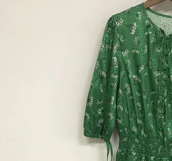 

Women's Green Jumpsuit Flower Printed Half Sleeve Elastic Waist O Neck Lace-up Spring Summer Female Playsuits