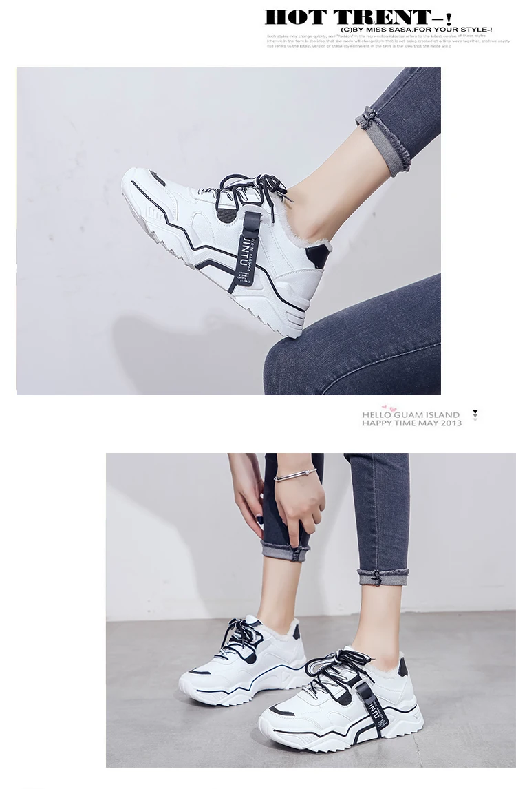 Women Sneakers Hidden Heels Winter High Top Plush Inside Warm Dad Chunky Platform Height Increasing Black Ankle Sneakers Female