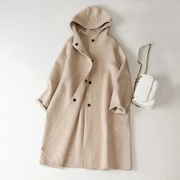 

Cthink Hooded Wool Long Women's Coat Fashion Plus Size Loose Streetwear Warm Solid Overcoat Stylish Casual Women Coat Winter