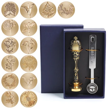 

Plants Pattern Wax Seal Stamp Handle Metal Sealing Wax Stamps Retro Wax Stamping For DIY Scrapbook Photo Clear Stamps Christmas