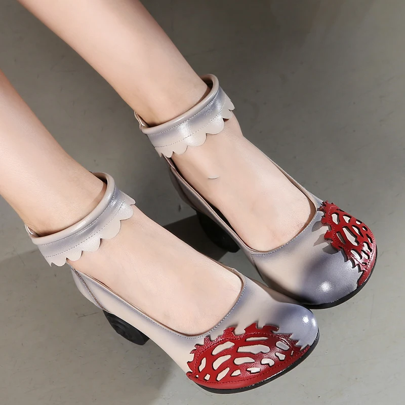 Туфли лодочки женские из натуральной кожи на толстом каблуке|genuine leather women shoes|women