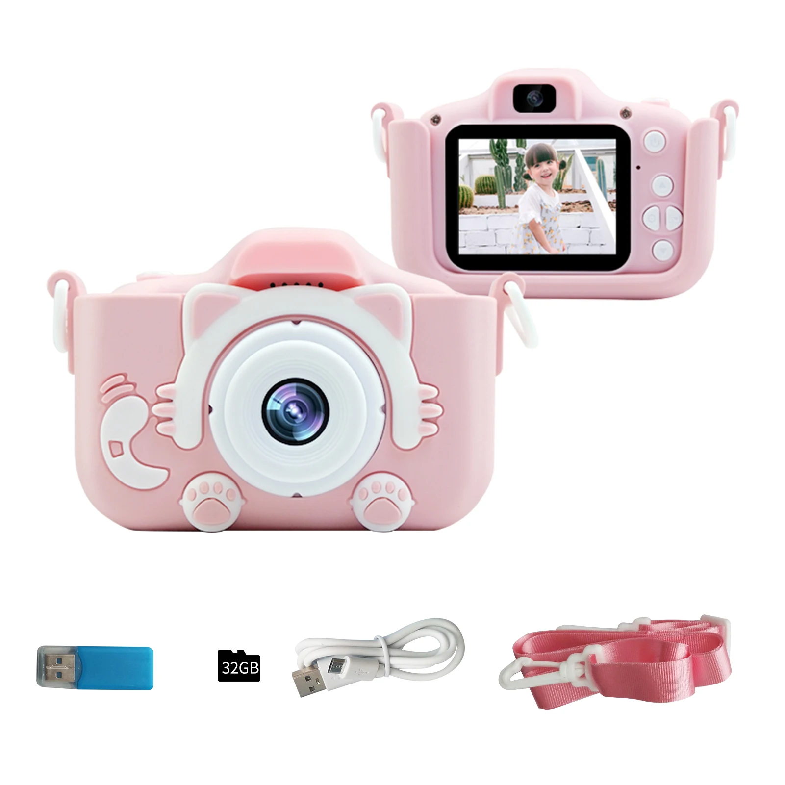 regalo para niños doble lente cámara digital para niños con pantalla de 2 pulgadas 1080P HD 20 MP cámara selfie para niños rosa 32 GB tarjeta Eutionho Cámara para niños y niñas 