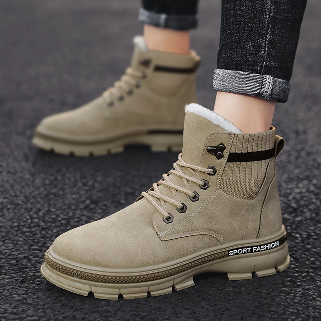 

Men Autumn Plush Insole Snow Boots Casual Booties Fashion Cross Strappy Motorcycle Boots Retro Round Boots Zapatos De Hombre