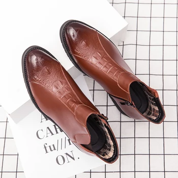 

2019 Spring Fashion Leather Men Boots Convenient Zip Pointed Toe Business Dress Boots Shoes Men Black Brown Ankle Boots Men