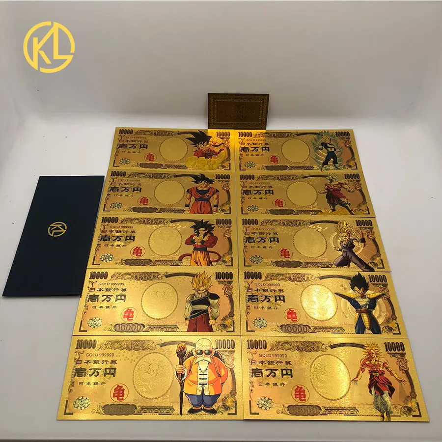 10 шт./компл. японская позолоченная банкнота Dragon Ball z Son Goku 10000 иен для коллекции