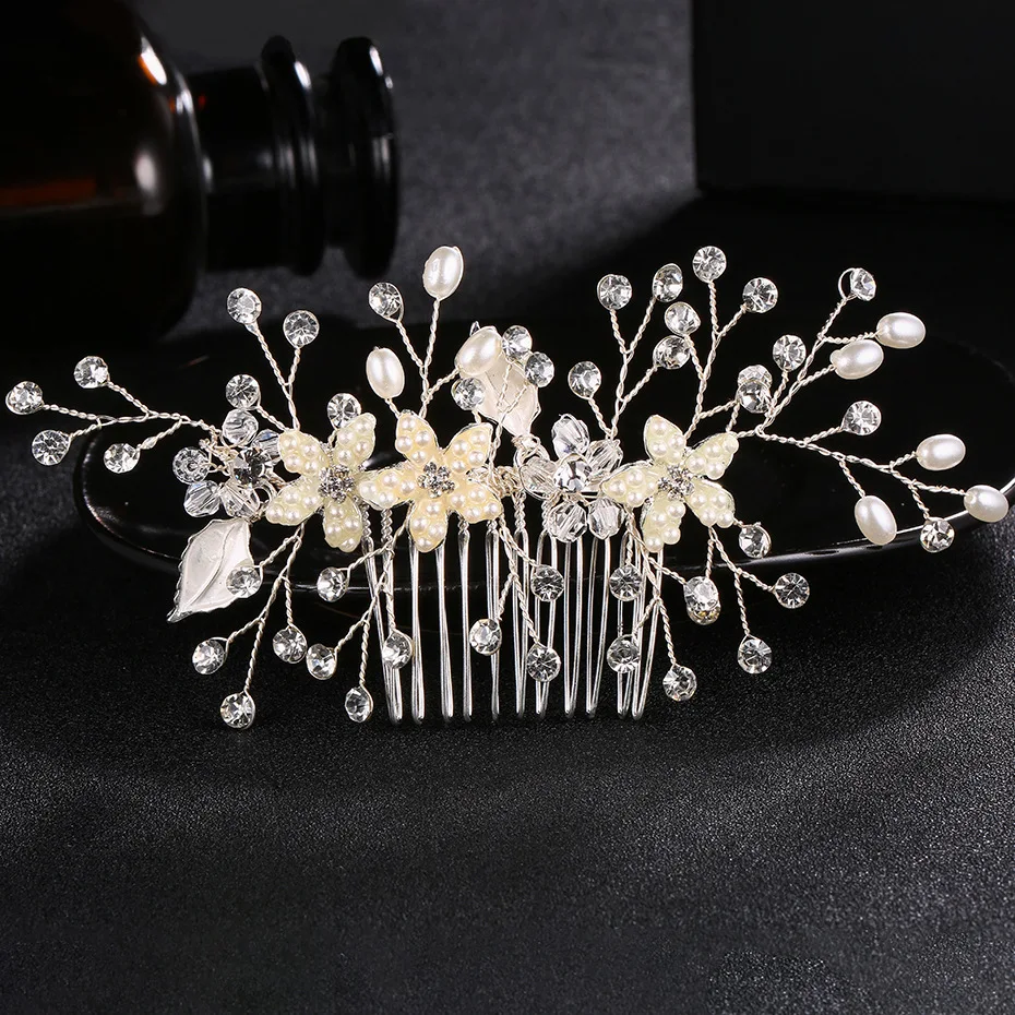Crystal Peals Hair Combs Wedding Hair Headdress Fashion Hair Clips Accessories Handmade Women Head Ornaments FS119